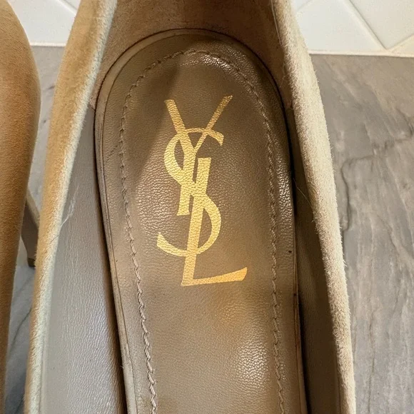 Yves Saint Laurent suede Beige Peep-Toe Heels in size 39 - Picture 3 of 7